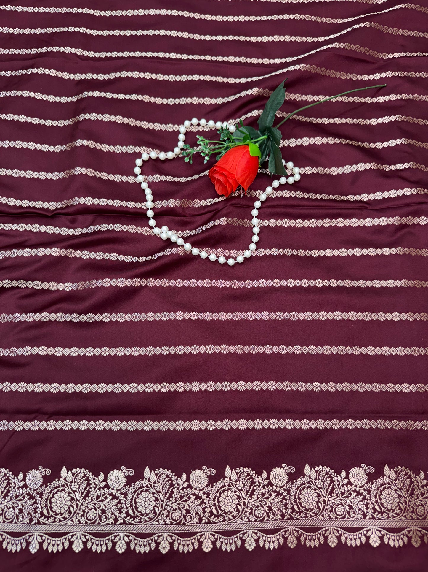 Premium Brown Banarasi Mashru Katan Saree with Rose Gold Zari