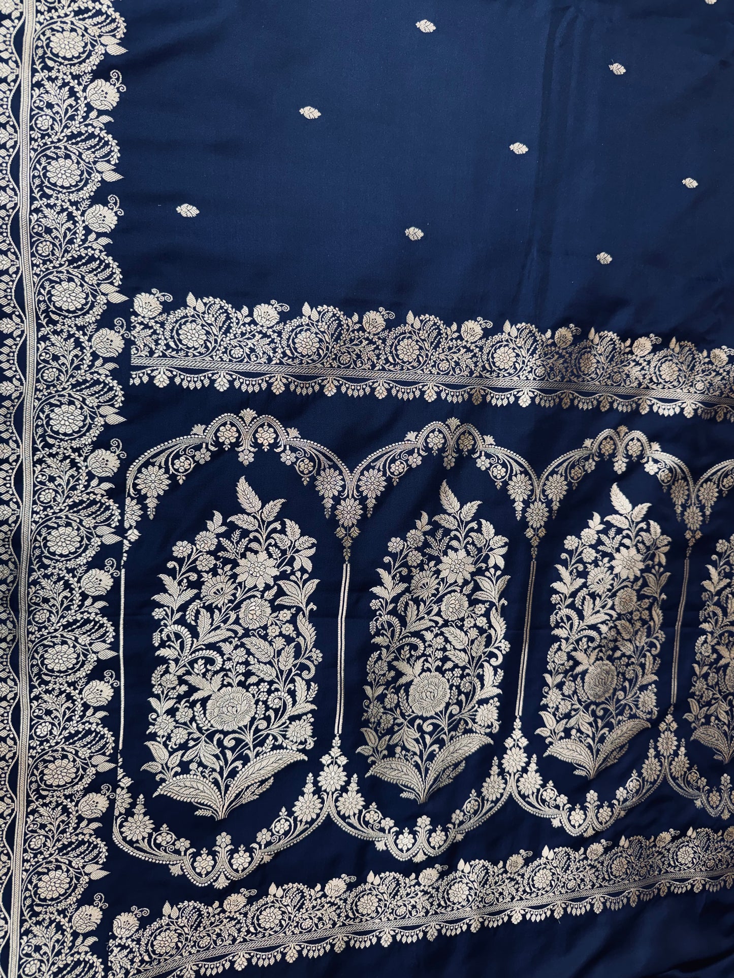 Premium Blue Banarasi Mashru Katan Saree with Rose Gold Zari