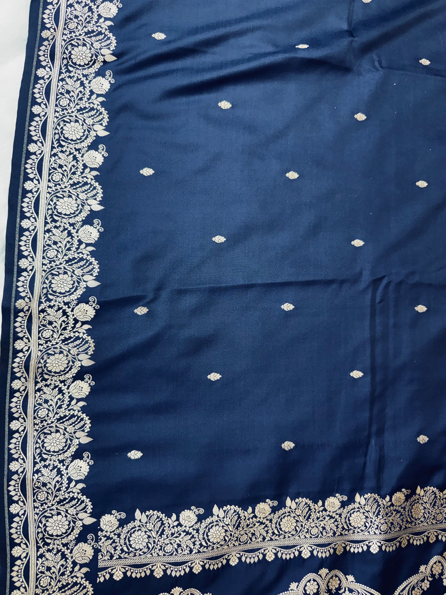 Premium Blue Banarasi Mashru Katan Saree with Rose Gold Zari