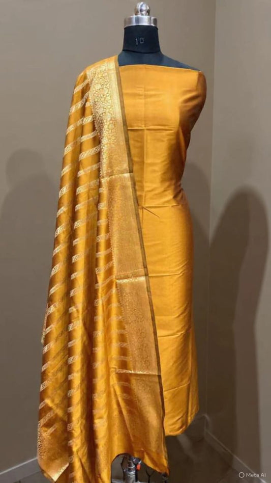 Yellow Katan Tapeta Silk 3 Piece Suit