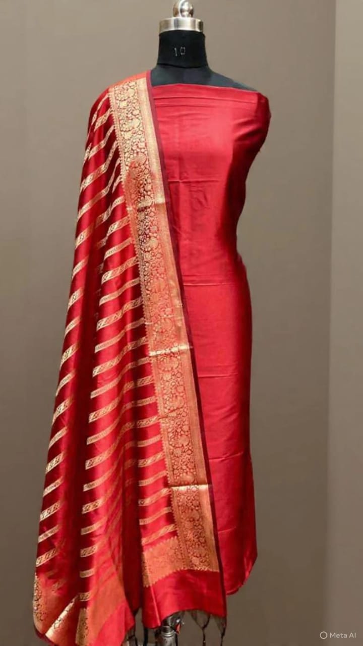 Red Katan Tapeta Silk 3 Piece Suit