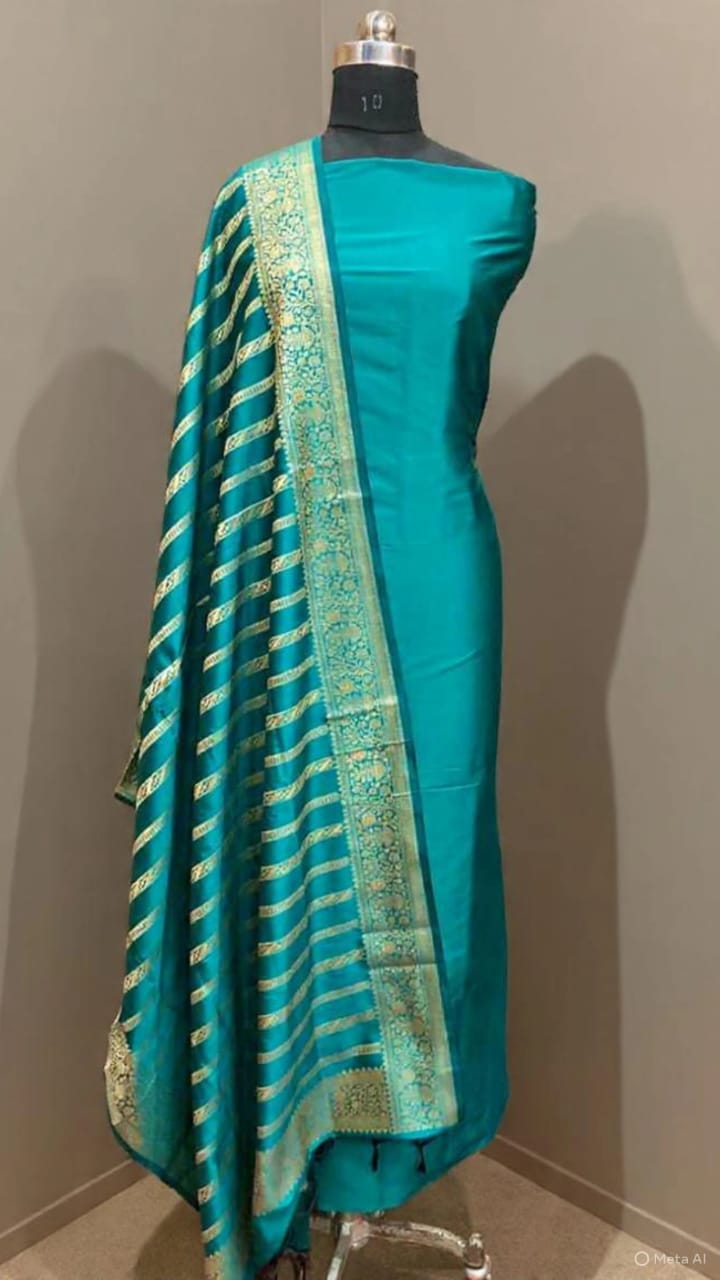 Firozi Katan Tapeta Silk 3 Piece Suit