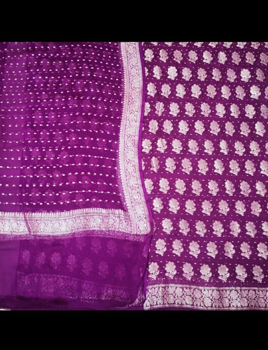 Purple Pure Khaddi Chiffon 3 Piece Suit with Silver Zari