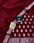 Maroon Pure Khaddi Chiffon 3 Piece Suit with Silver Zari