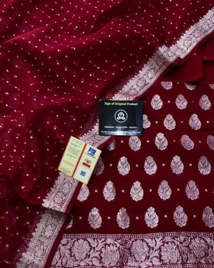 Maroon Pure Khaddi Chiffon 3 Piece Suit with Silver Zari