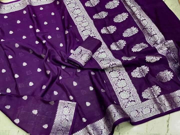 Purple Semi Georgette Banarasi Saree with Silver Zari
