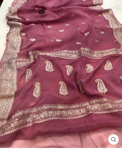 Gajree Pure Khaddi Chifon Kadhua with Silver Zari Saree