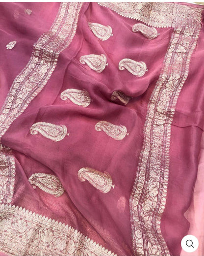 Gajree Pure Khaddi Chifon Kadhua with Silver Zari Saree