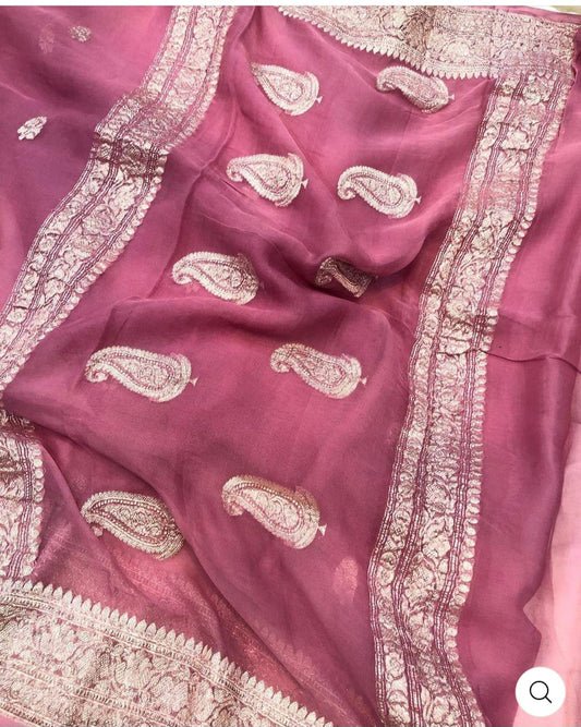 Gajree Pure Khaddi Chifon Kadhua with Silver Zari Saree