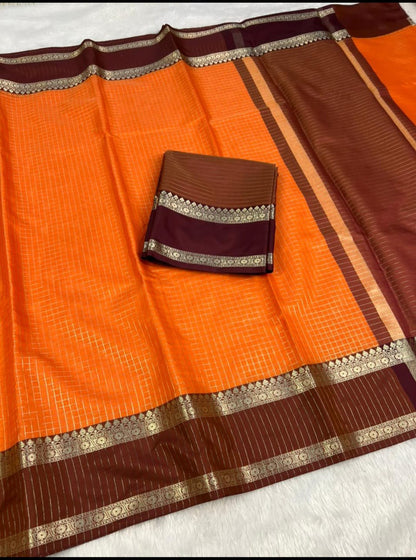 Semi silk Chek design fancy saree