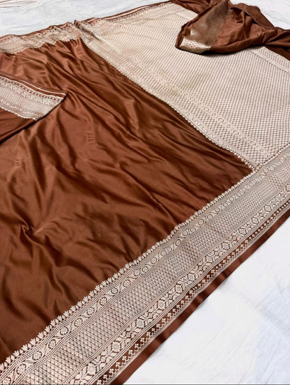 Premium mashru katan silk rani mukharji inspired coffee color saree price
