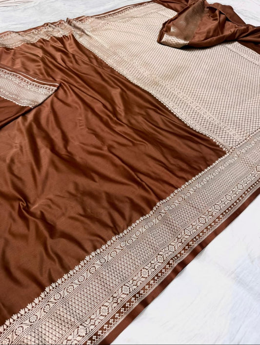 Premium mashru katan silk rani mukharji inspired coffee color saree price