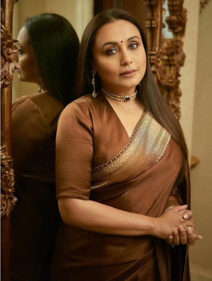 Premium mashru katan silk rani mukharji inspired coffee color saree price