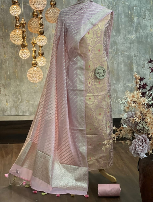 Exclusive Banarasi Unstitched Salwar Kameez with Dupatta – Baby Pink