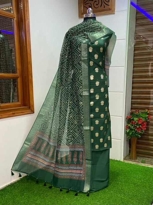 Exclusive Banarasi Unstitched Salwar Kameez with Dupatta – Bottle Green