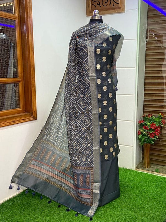 Exclusive Banarasi Unstitched Salwar Kameez with Dupatta – Grey