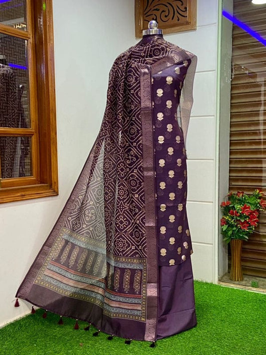 Exclusive Banarasi Unstitched Salwar Kameez with Dupatta – Wine Purple