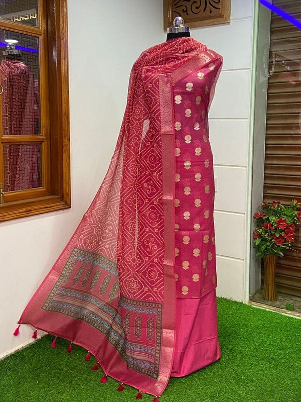 Exclusive Banarasi Unstitched Salwar Kameez with Dupatta – Rani Pink