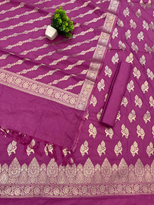 Katan Silk Suit with Zari Weaving – Royal Purple