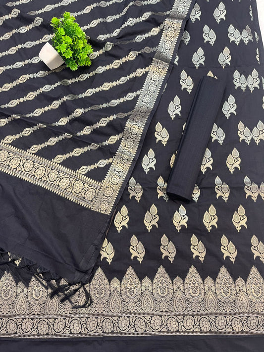 Katan Silk Suit with Zari Weaving – Classic Black