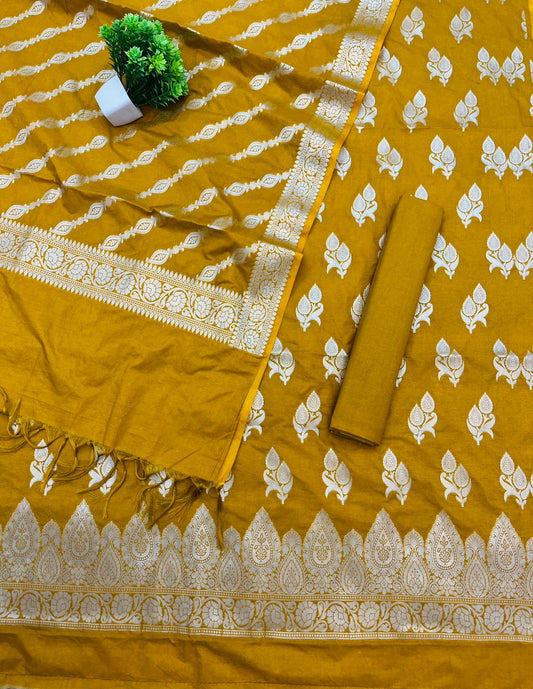 Katan Silk Suit with Zari Weaving – Mustard Yellow