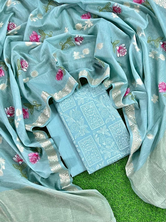 Aqua Blue Charm Banarasi Suit Set