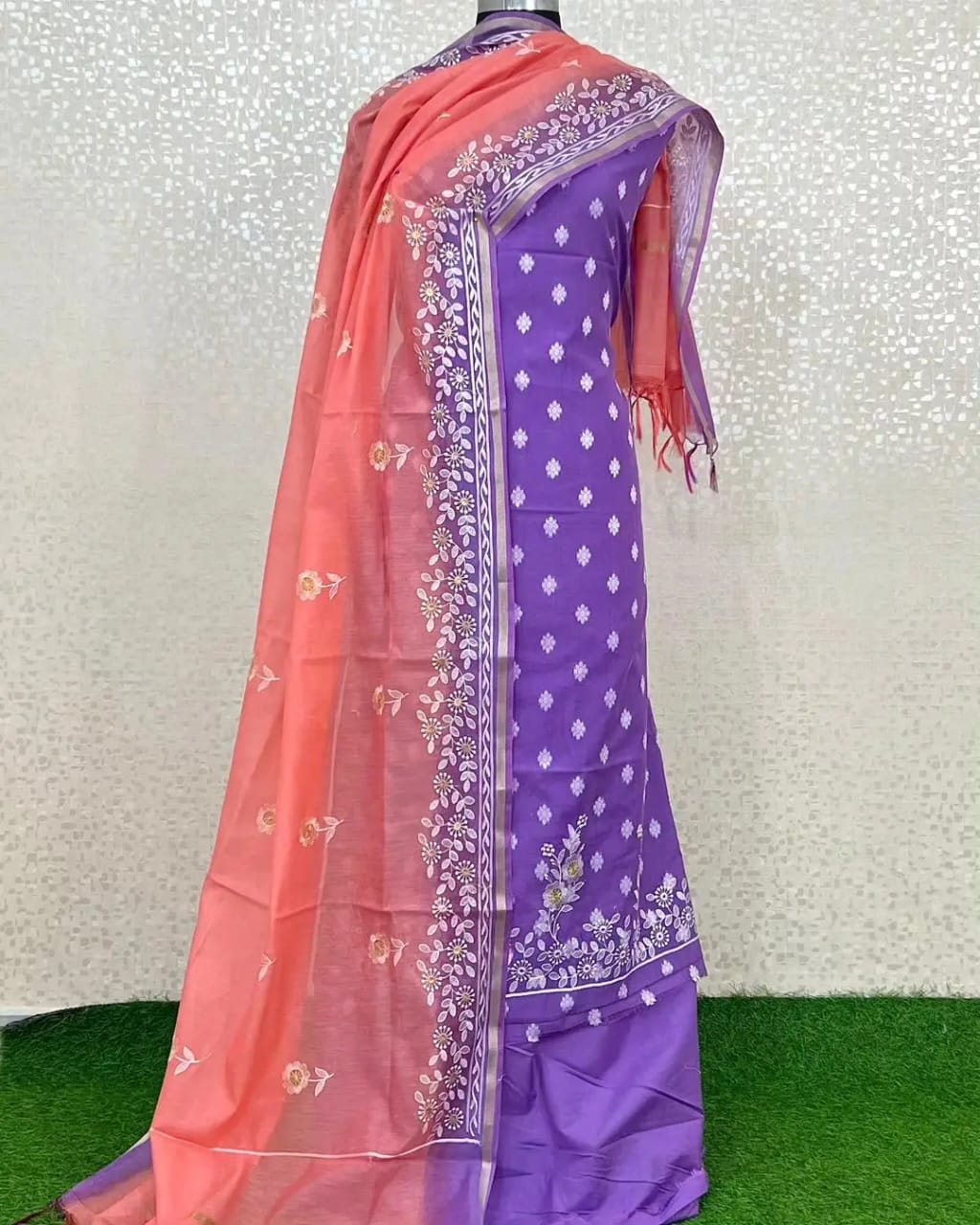 Exclusive Purple-Peach Banarasi Unstitched Salwar Kameez with Dupatta