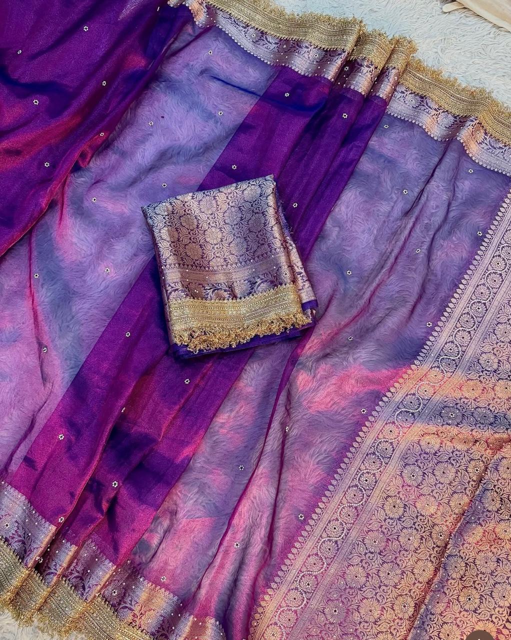 Royal Purple Banarasi Tissue Silk Saree