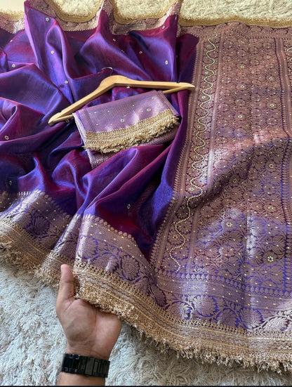 Royal Purple Banarasi Tissue Silk Saree