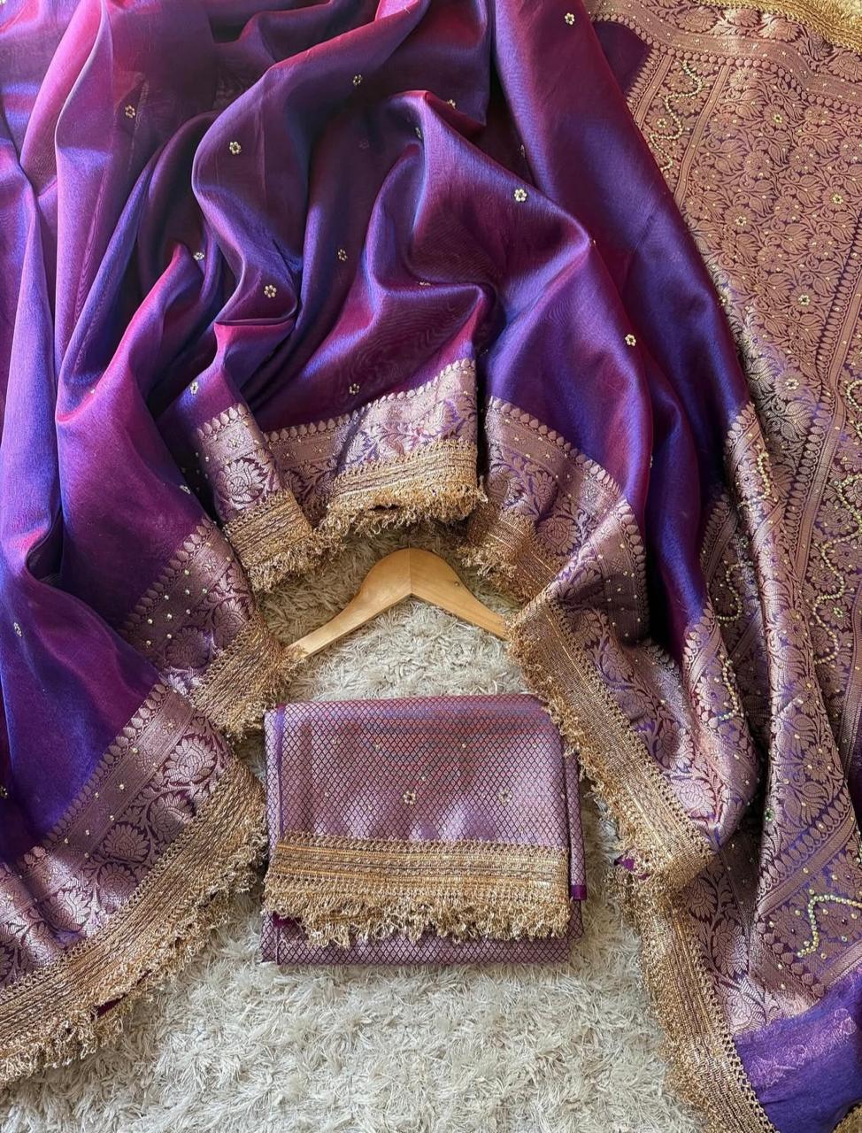 Royal Purple Banarasi Tissue Silk Saree