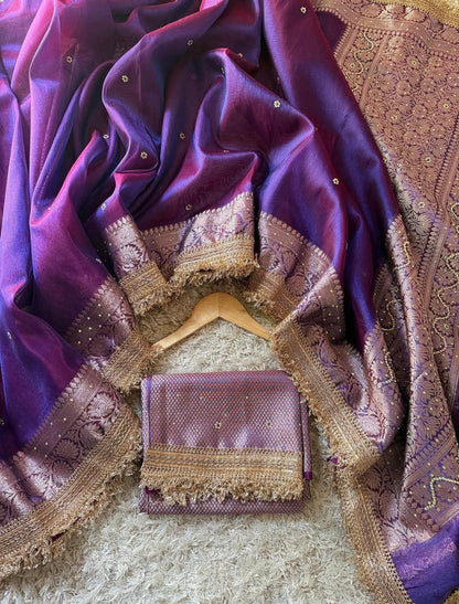 Royal Purple Banarasi Tissue Silk Saree