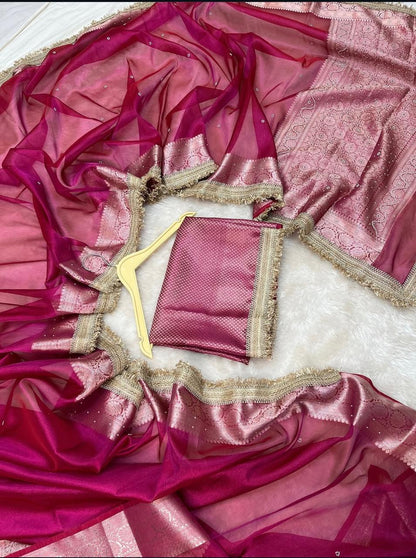 Royal Rani Pink Banarasi Tissue Silk Saree