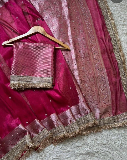 Royal Rani Pink Banarasi Tissue Silk Saree
