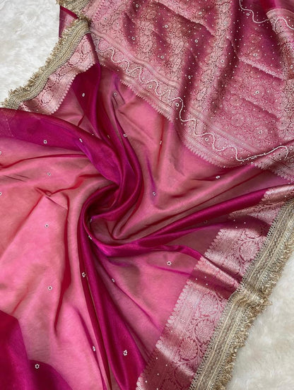 Royal Rani Pink Banarasi Tissue Silk Saree