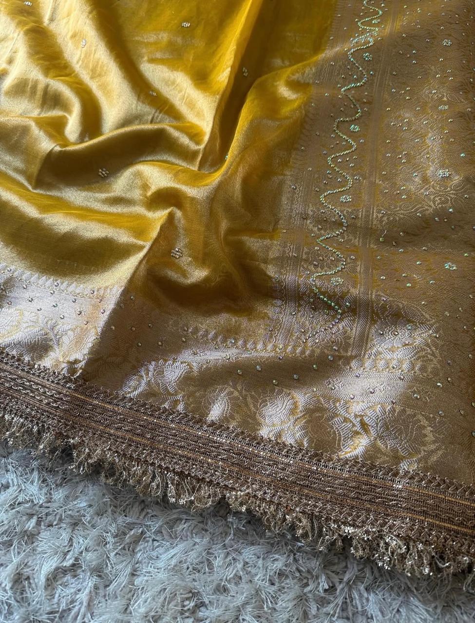 Royal Mustard Yellow Banarasi Tissue Silk Saree