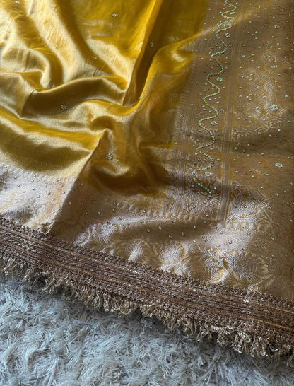 Royal Mustard Yellow Banarasi Tissue Silk Saree