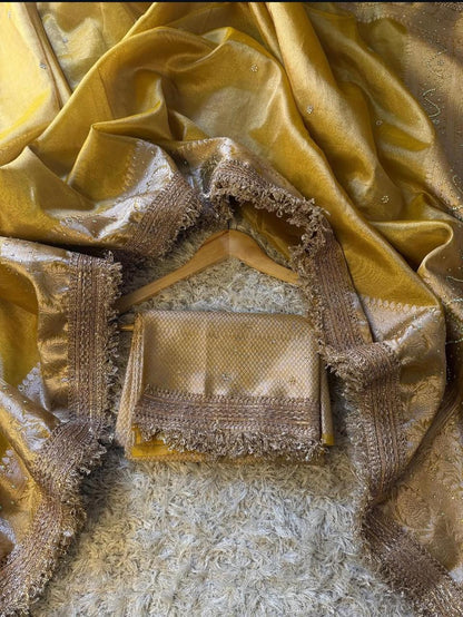 Royal Mustard Yellow Banarasi Tissue Silk Saree