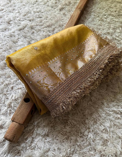 Royal Mustard Yellow Banarasi Tissue Silk Saree