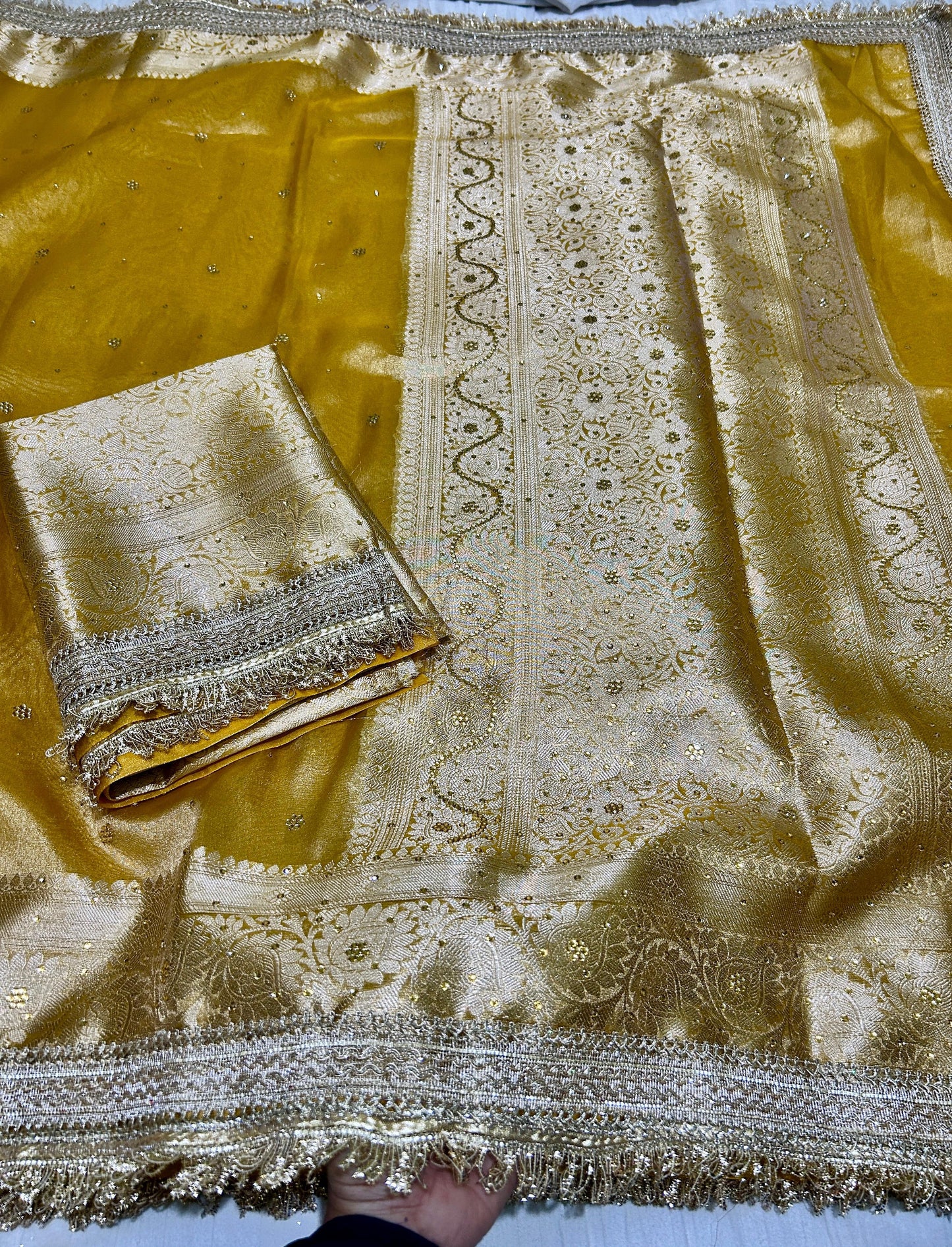 Royal Mustard Yellow Banarasi Tissue Silk Saree