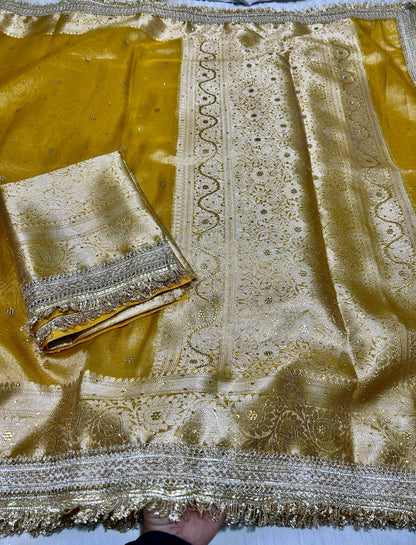 Royal Mustard Yellow Banarasi Tissue Silk Saree