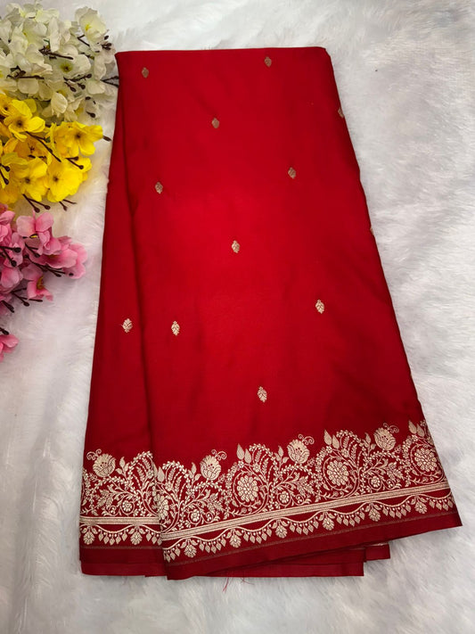 Red Mahru Katan Silk Saree