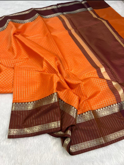 Semi silk Chek design fancy saree