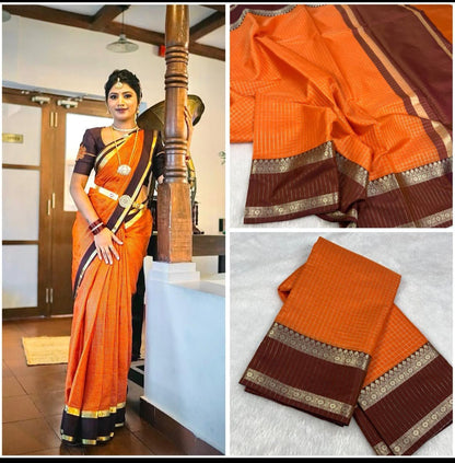 Semi silk Chek design fancy saree