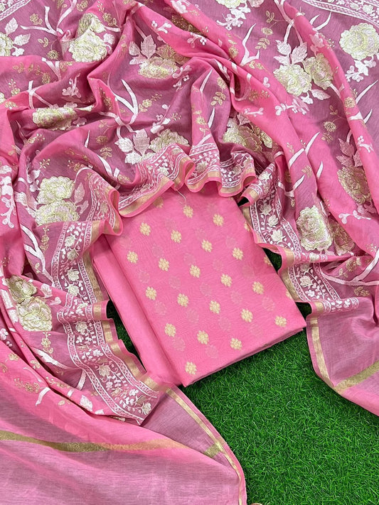 Baby Pink Banarasi Unstitched Salwar Kameez with Dupatta