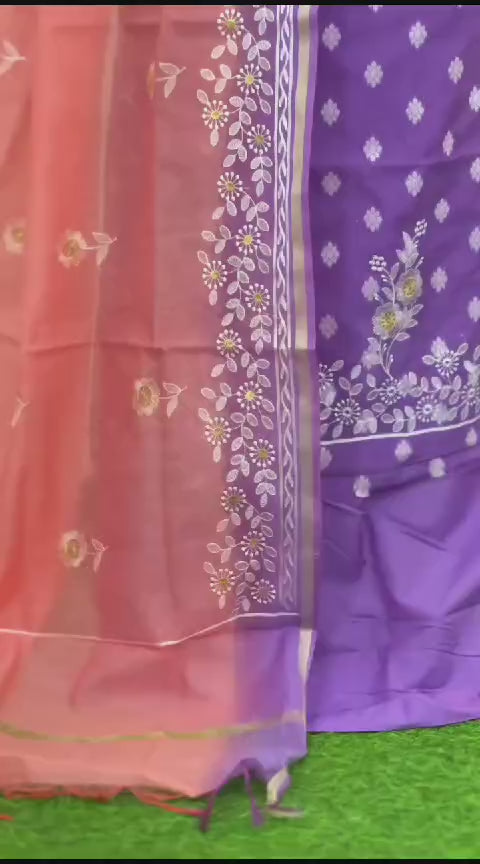 Exclusive Purple-Peach Banarasi Unstitched Salwar Kameez with Dupatta