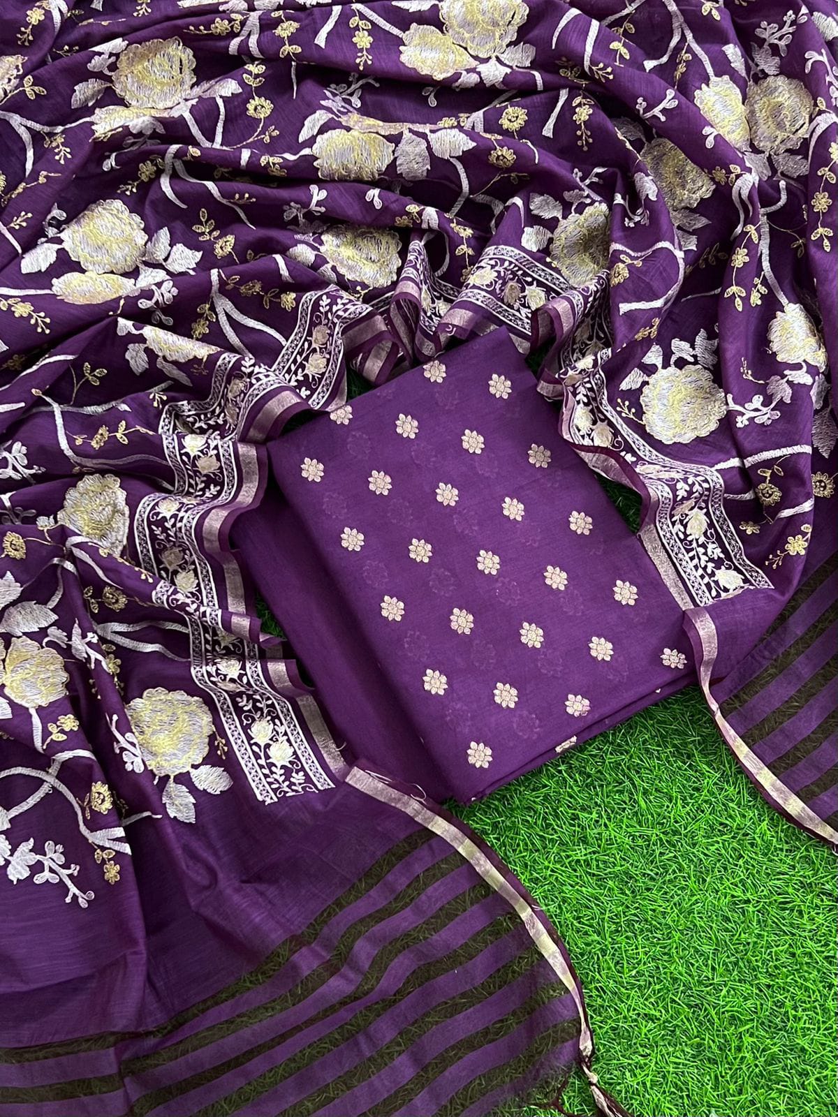 Purple Banarasi Unstitched Salwar Kameez with Dupatta