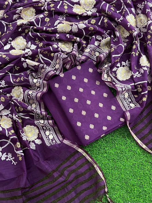 Purple Banarasi Unstitched Salwar Kameez with Dupatta
